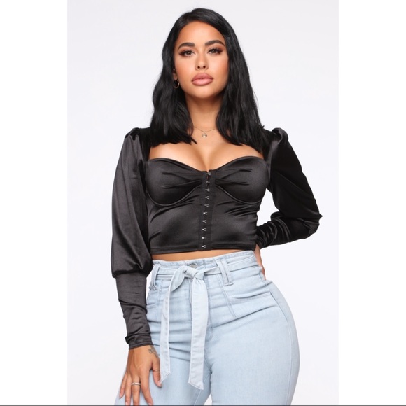 COPY - Satin Long Sleeve Corset Top - Picture 2 of 4